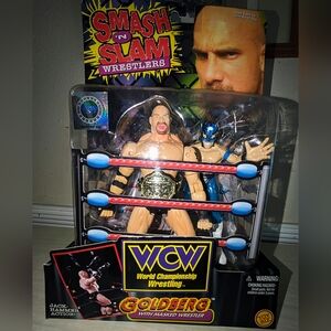 NEW Very RARE,  Goldberg Action Figure With BLUE Masked Wrestler Smash 'N Slam